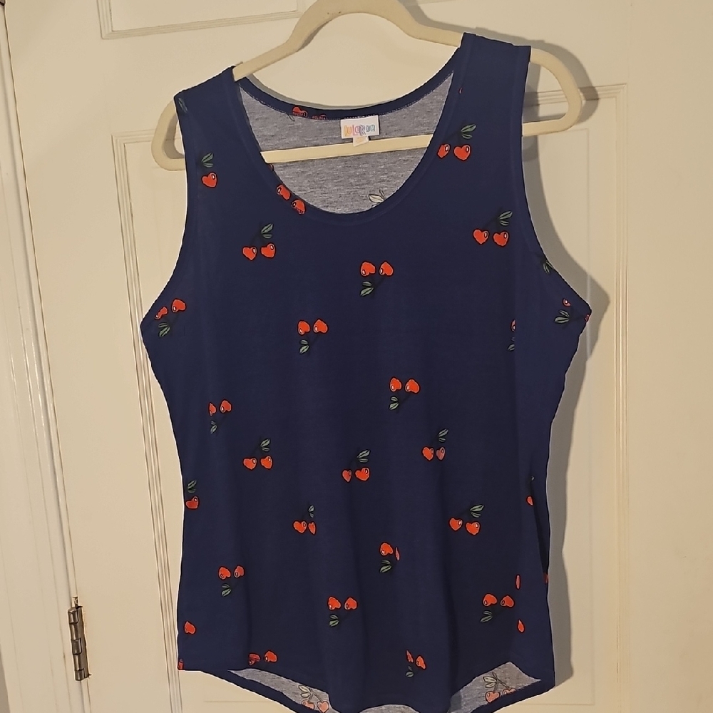 Lularoe Cherry Print Blue Tank Top